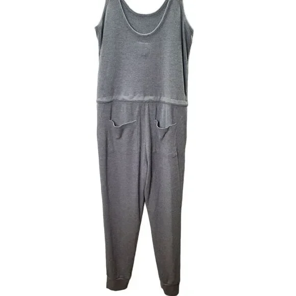 Chaser Cozy Rib Low Back Tank Jumpsuit Grey Size Small